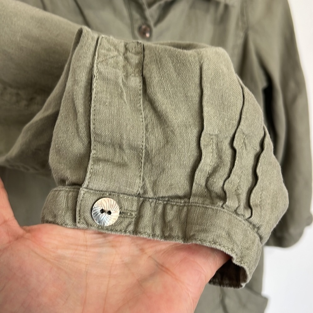 J. Jill Women Dress‎ 100% Linen Size 4 Kha Tan Green Popover 3/4 Sleeve Pockets - Picture 9 of 13